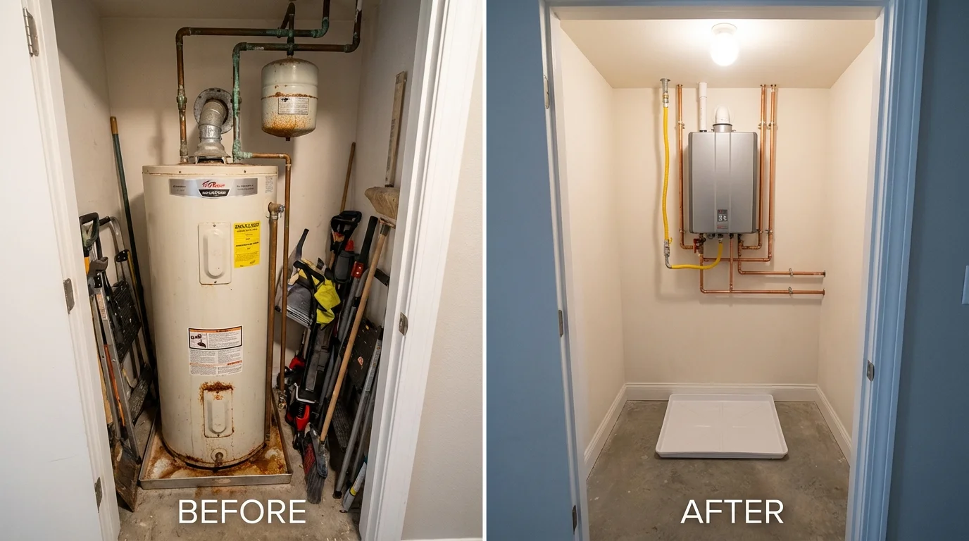 Tank water heater versus wall-mounted tankless unit comparison for Pioneer, CA homeowners